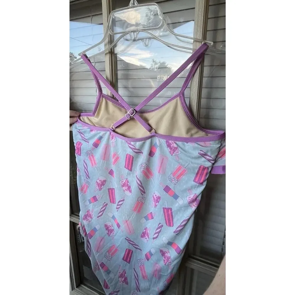 LANDS END GIRLS SIZE 14 - 1 PIECE SWIM SUIT -ICE CREAM POPSICLES Ruffle